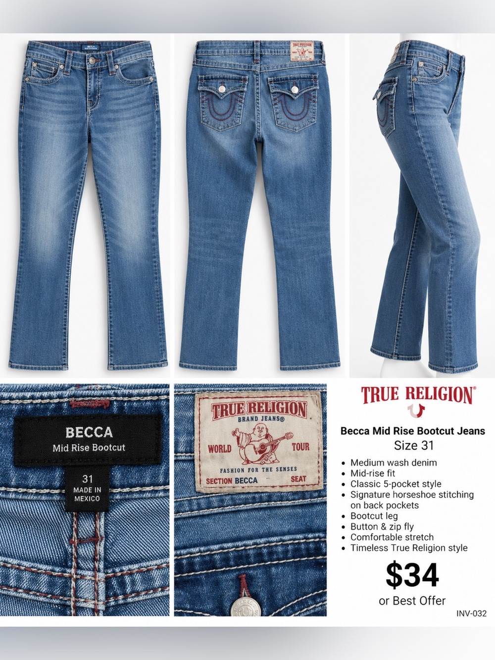 True Religion Becca Mid Rise Bootcut Jeans in Medium Blue